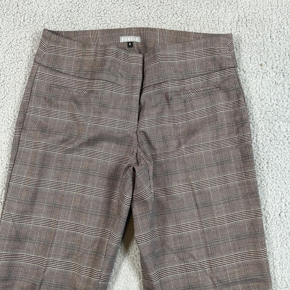 Hybrid Pants Womens 6 Brown Glen Plaid Side Zip Flare Trouser Career Dress Work - Picture 4 of 16